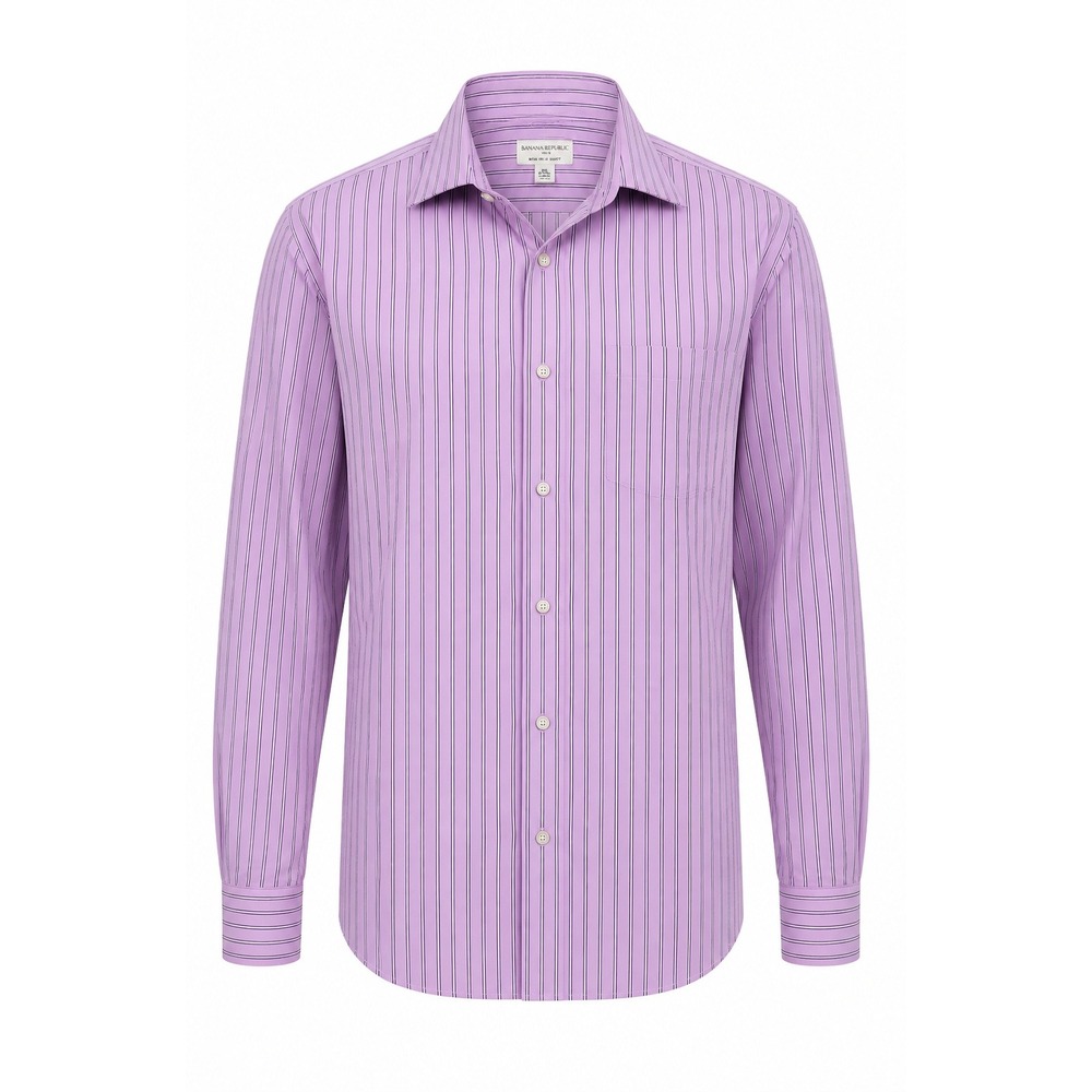 Banana Republic Mens XXL Slim Fit Non Iron Dress Shirt Lavender Stripe Button Up